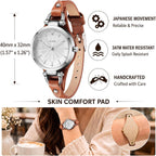 BUREI Reloj de pulsera analógico para mujer, correa de cuero, reloj analógico de cuarzo, pequeño y delgado para mujer, regalo para mujer