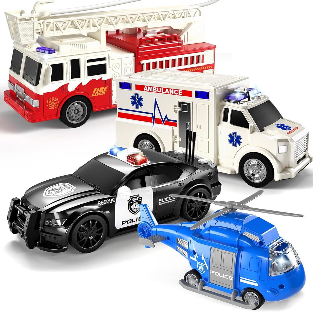 TEMI 4 Pack Juguetes de Vehículos de Emergencia para Niños