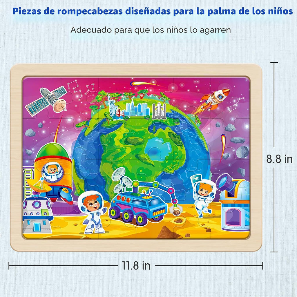 SYNARRY Rompecabezas de madera grandes de EE. UU., mapa del mundo y sistema