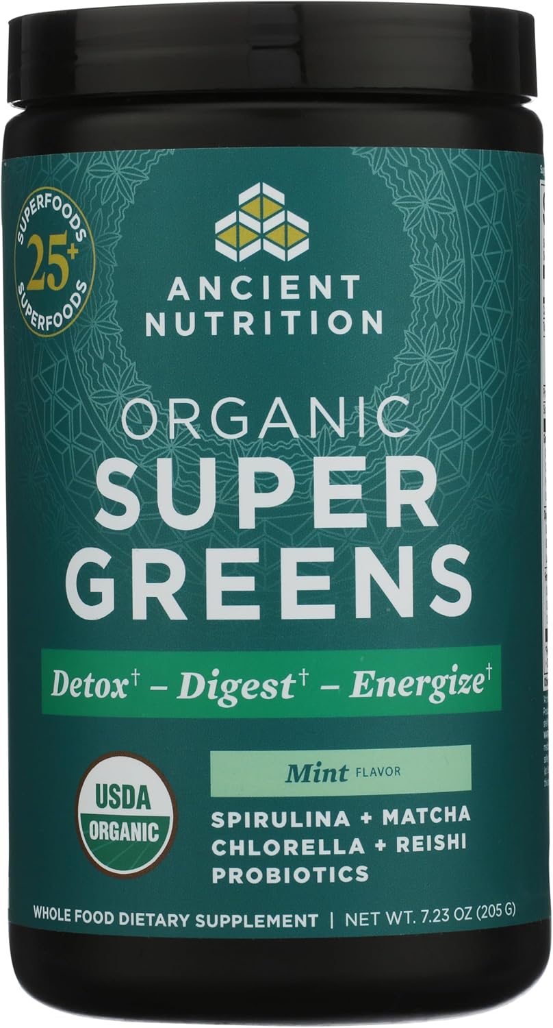 Ancient Nutrition SuperGreens Polvo con Probióticos, Sabor a Menta...