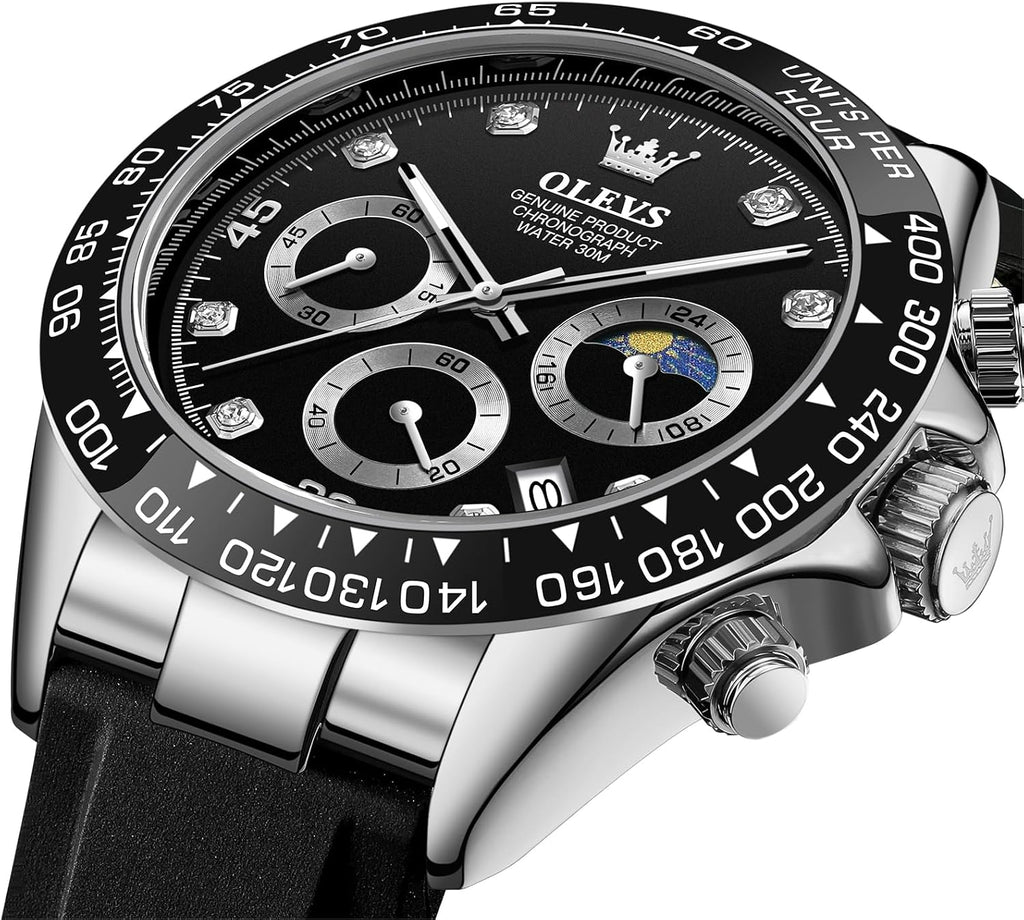OLEVS Relojes Cronógrafo Masculinos de Moda Empresarial Analógico Quartz Reloj de Pulsera para Hombre, Cinturón de Silicona a prueba de agua con Luminiscente, Calendario