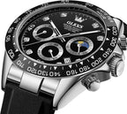 OLEVS Relojes Cronógrafo Masculinos de Moda Empresarial Analógico Quartz Reloj de Pulsera para Hombre, Cinturón de Silicona a prueba de agua con Luminiscente, Calendario