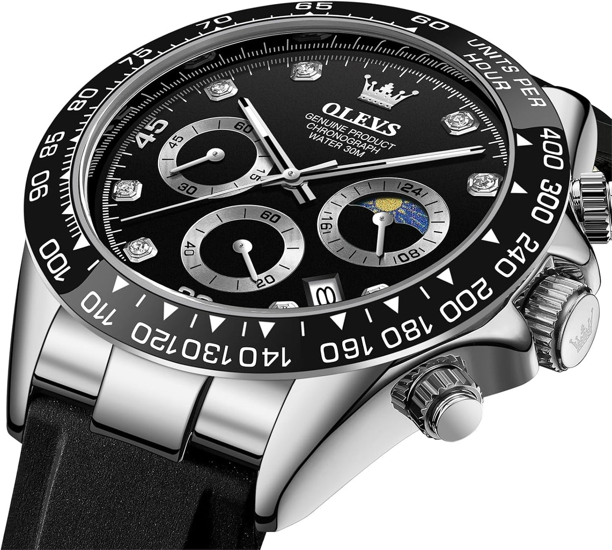 OLEVS Relojes Cronógrafo Masculinos de Moda Empresarial Analógico Quartz Reloj de Pulsera para Hombre, Cinturón de Silicona a prueba de agua con Luminiscente, Calendario