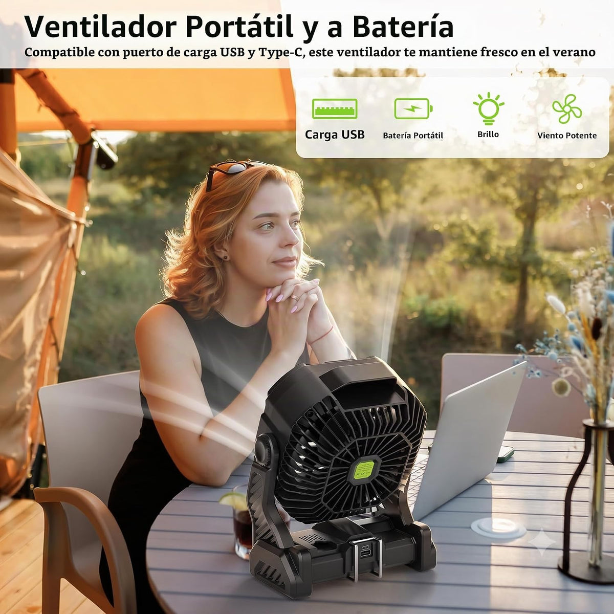 TDLOL - Tienda de campaña portátil recargable con ventilador con lu...