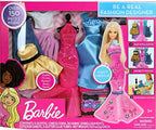 Tara Toys Barbie Sé una verdadera diseñadora de modas Set clásico de kit de ropa de muñeca DIY para niñas con tela, cintas, pegatinas y libro de bocetos Juguetes de moda creativa para niñas de 6 años