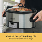 Crock-Pot Cook & Carry - Olla de cocción lenta programable de 6 cuartos de galón con temporizador digital de acero inoxidable (CPSCVC60LL-S) paquete de 1