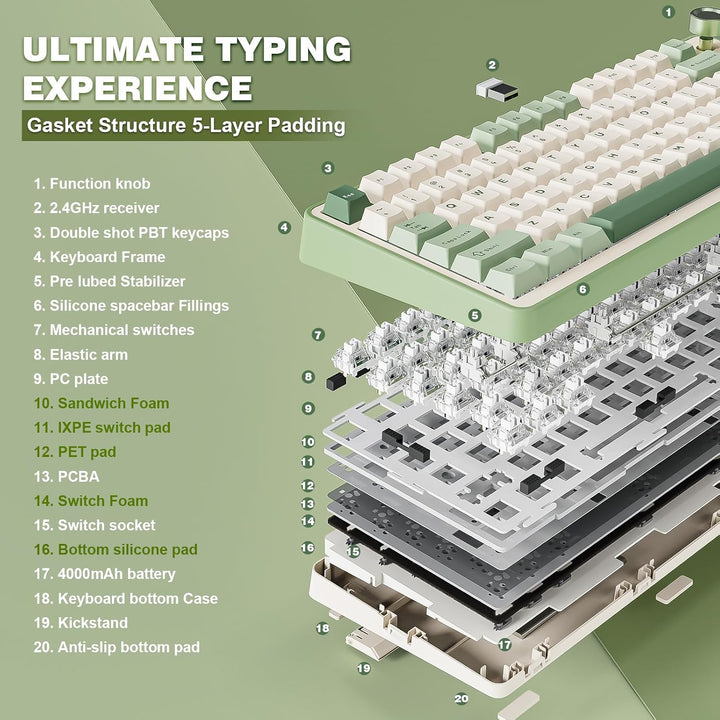 YUNZII B75 PRO Wireless Mechanical Keyboard,75% Layout with Knob,Ho...