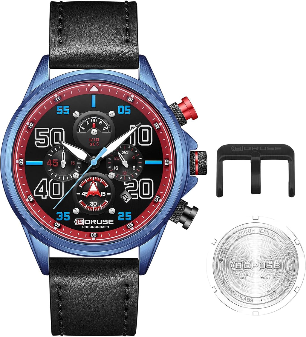 Relojes de negocios para hombre, cronógrafo negro, reloj de cuarzo de cara grande, impermeable, calendario luminoso, reloj analógico para correa de cuero