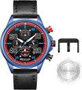 Relojes de negocios para hombre, cronógrafo negro, reloj de cuarzo de cara grande, impermeable, calendario luminoso, reloj analógico para correa de cuero