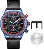 Relojes de negocios para hombre, cronógrafo negro, reloj de cuarzo de cara grande, impermeable, calendario luminoso, reloj analógico para correa de cuero