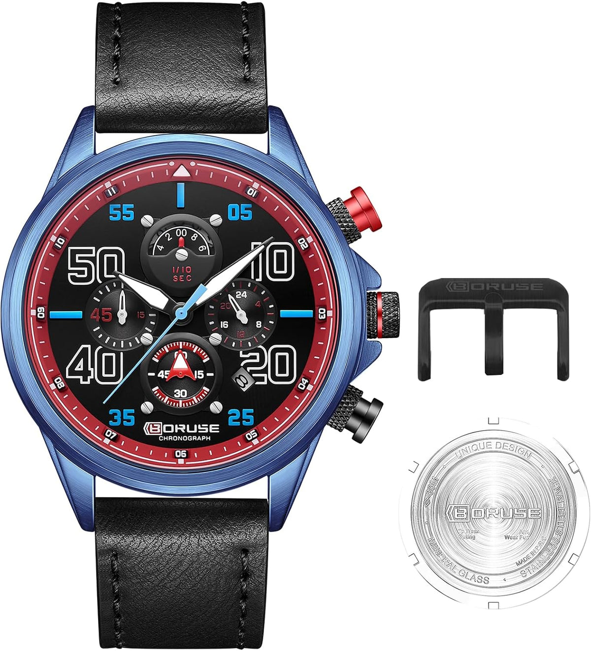 Relojes de negocios para hombre, cronógrafo negro, reloj de cuarzo de cara grande, impermeable, calendario luminoso, reloj analógico para correa de cuero
