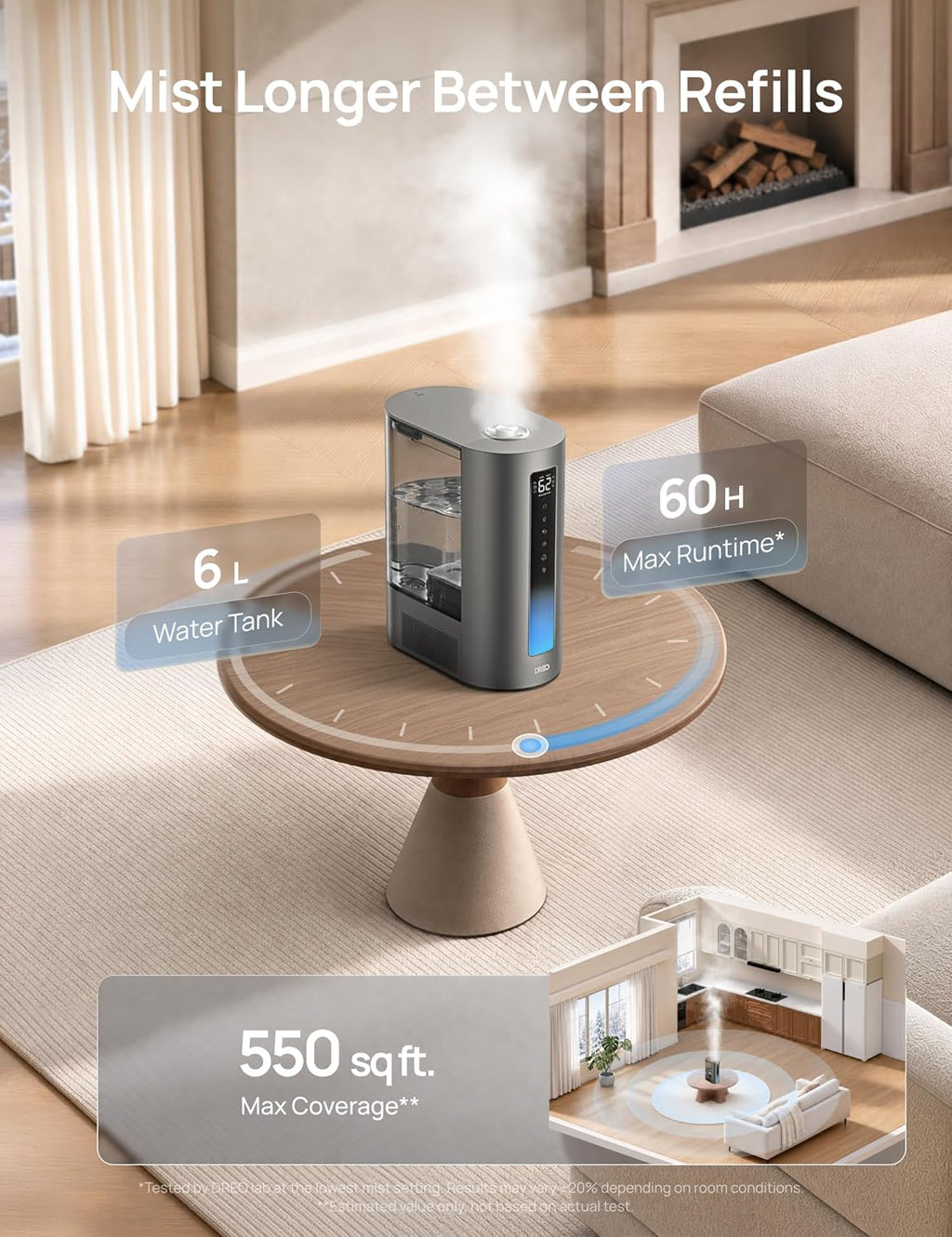 DREO - Humidificadores inteligentes de 6L para dormitorio, niebla cálida y