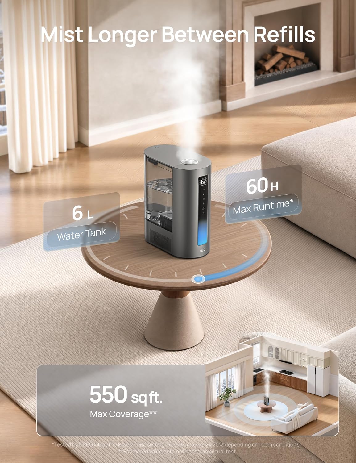 DREO - Humidificadores inteligentes de 6L para dormitorio, niebla cálida y