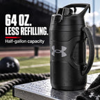 Under Armour Botella de agua aislada con asa y gancho para cerca, jarra de agua deportiva de medio galón, resistente a fugas y sin BPA para béisbol, fútbol y gimnasio, negro/negro, 64 onzas