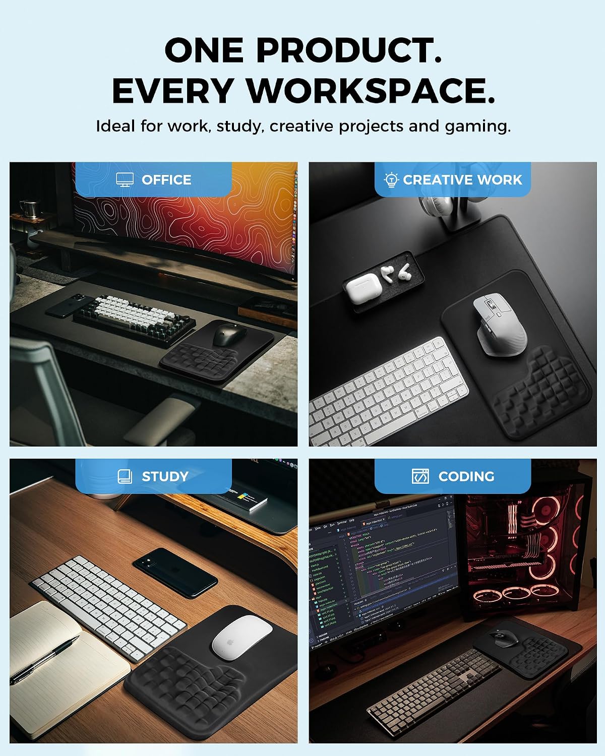 Alfombrilla ergonómica para mouse con reposamuñecas, cojín