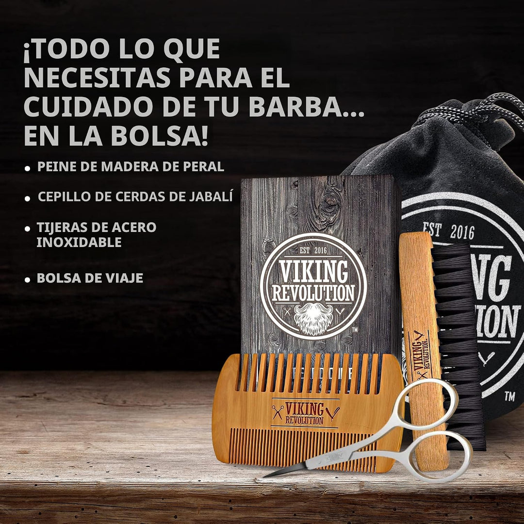 Viking Revolution Juego de peine para barba y cepillo para barba pa...