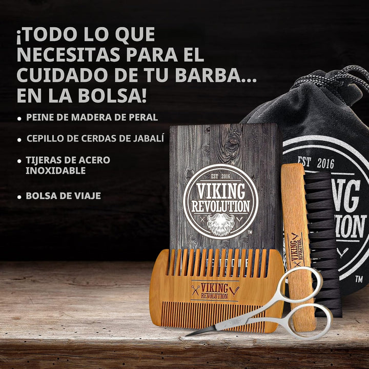 Viking Revolution Juego de peine para barba y cepillo para barba pa...