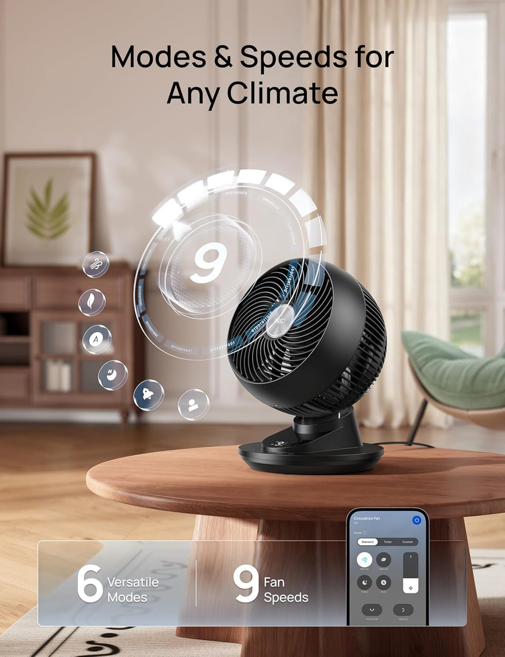 DREO Ventilador inteligente para dormitorio, potente flujo de aire...