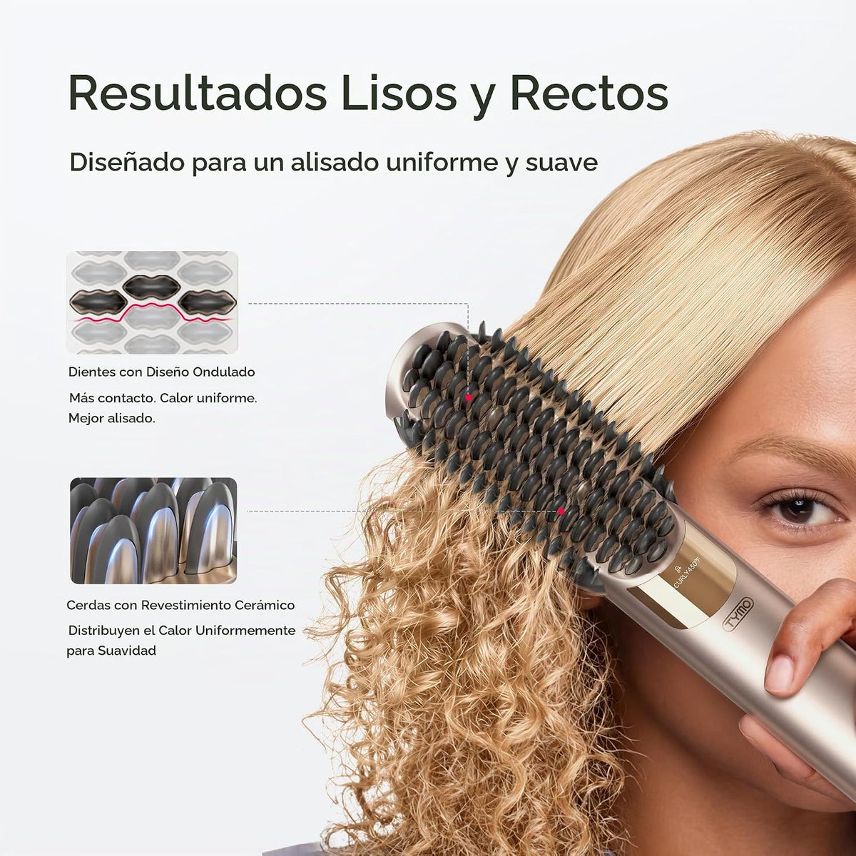 TYMO Plancha de pelo 2 en 1, 2 veces más rápido, alisador de cabello húmedo para secar, peine caliente para un estilo suave, estilizador iónico fluido para alisar el aire para mujeres, añade brillo y