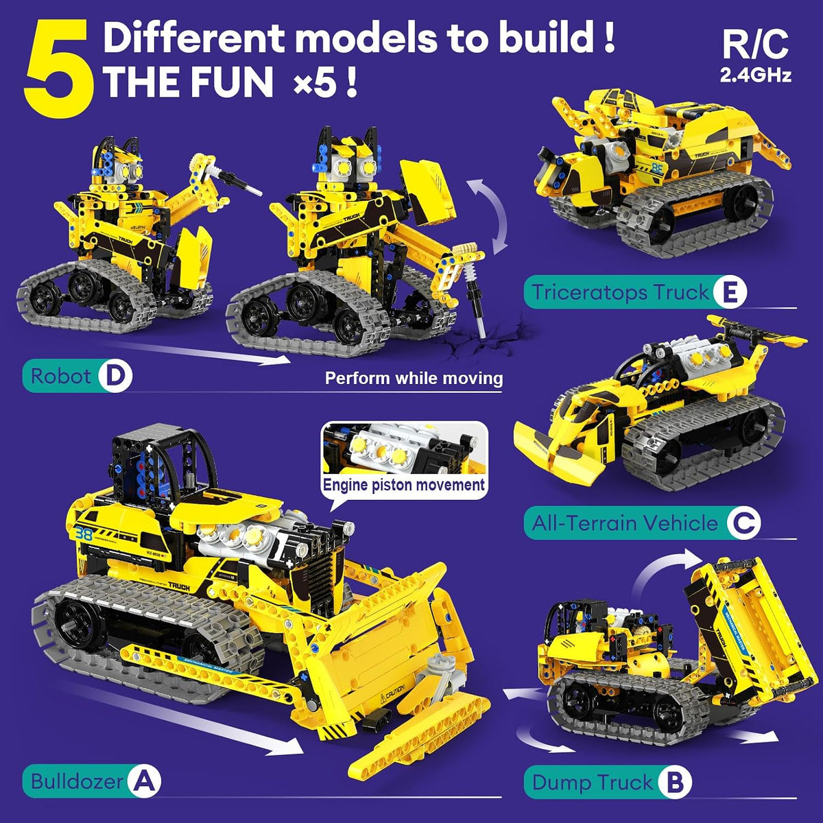 LECPOP Kit de construcción de juguete de robot STEM 5 en 1, 452 piezas de bloques de ingeniería con aplicación y control remoto, juguetes robóticos para niños de 8 a 12 años, juegos de constructor de