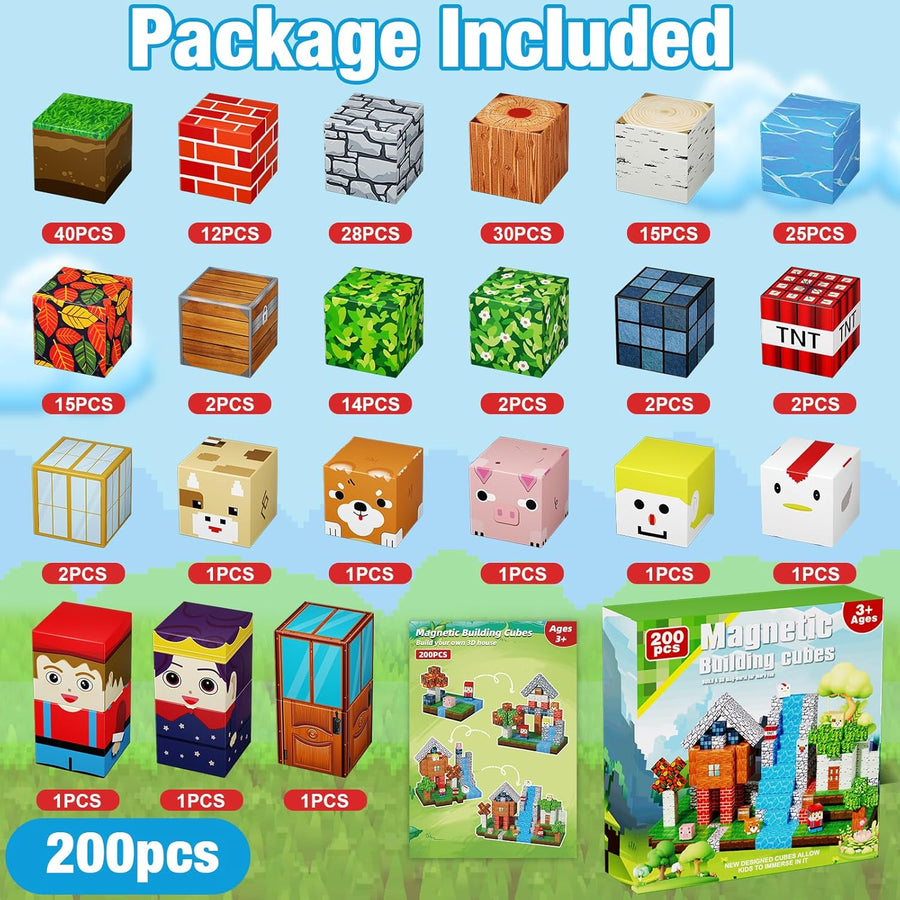200 piezas de bloques magnéticos, juguetes magnéticos de cubo de co...