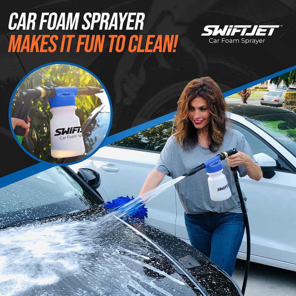 SwiftJet Espuma para Lavado de Autos con Pistola y Guante de Lavado - Funciona con Cualquier Jabón y Manguera de Jardín
