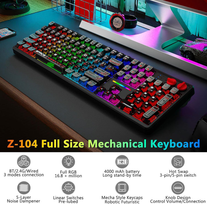 E-YOOSO Teclado mecánico inalámbrico cremoso, Bluetooth\/2.4GHz\/US...