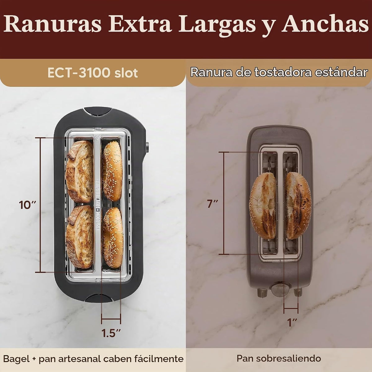Elite Gourmet Tostadora de ranura larga de 4 rebanadas, ranuras extra