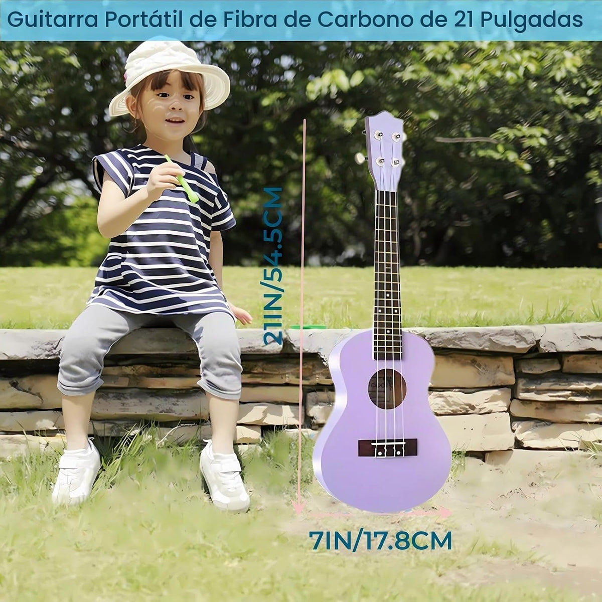 Ukelele de guitarra acústica de fibra de carbono de 21 pulgadas, instrumentos musicales (morado)
