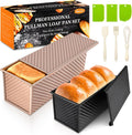 Pullman - Molde para pan con tapa, paquete de 2 unidades de 2.2 libras y 1 libra de capacidad de masa, sartén antiadherente de acero al carbono para pan sándwich y panes de masa madre, molde cuadrado para tostadas con herramientas para hornear, embalaje