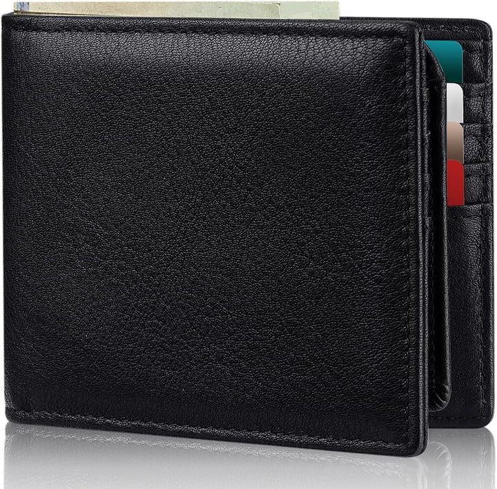 Plinvo Billetera plegable de cuero genuino para hombre con bloqueo...