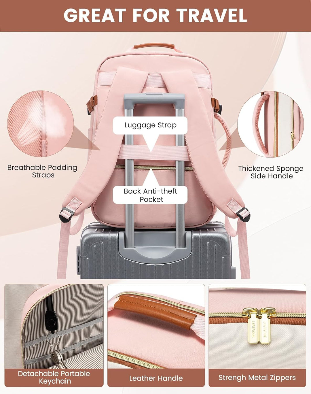 LOVEVOOK Mochila de equipaje de mano artículo personal bolsa de via...