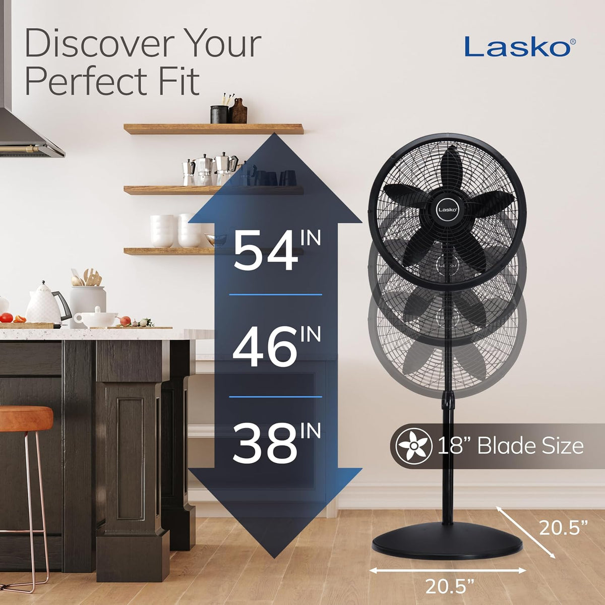 Ventilador de pedestal, ajustable, Negro, 18-pulgadas Lasko Product...