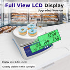 Báscula digital grande de cocina de acero inoxidable de 40kg/88 libras, báscula de conteo con pantalla LCD para hornear pan, cocción, preparación de carne, piezas y adaptador de monedas incluido