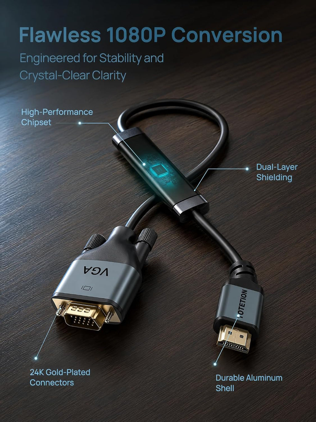 Cable HDMI a VGA de 30 pies con IC, HDMI a VGA chapado en oro compatible para computadora, computadora de escritorio, laptop, PC, monitor, proyector, HDTV, Raspberry Pi, Roku, Xbox y más