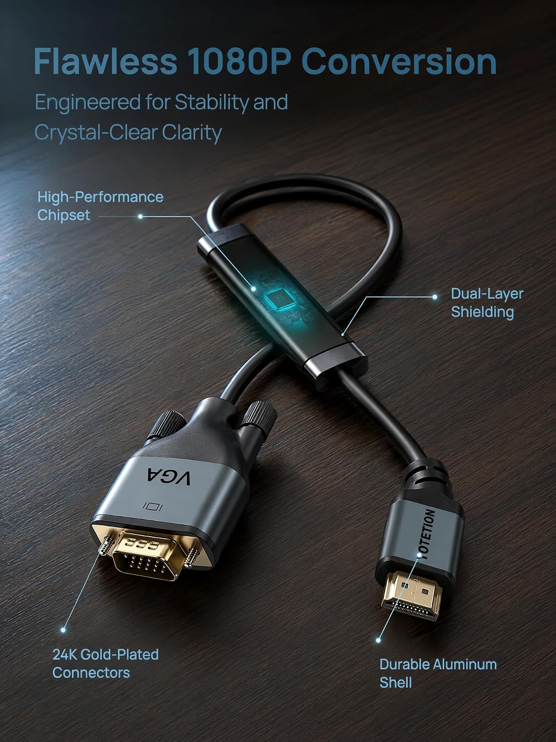 Cable HDMI a VGA de 25 pies con IC, HDMI a VGA chapado en oro compatible para computadora, computadora de escritorio, laptop, PC, monitor, proyector, HDTV, Raspberry Pi, Roku, Xbox y más, carcasa de aluminio verde y gris
