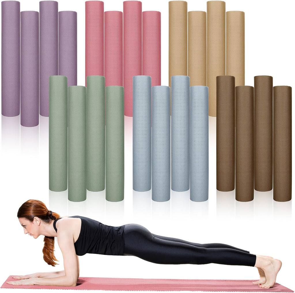 Paquete de 24 alfombrillas de yoga de 68 x 24 pulgadas a granel, 0.157 in de grosor, extra largas, antideslizantes, resistentes a desgarros, juego de ejercicios de yoga para fitness