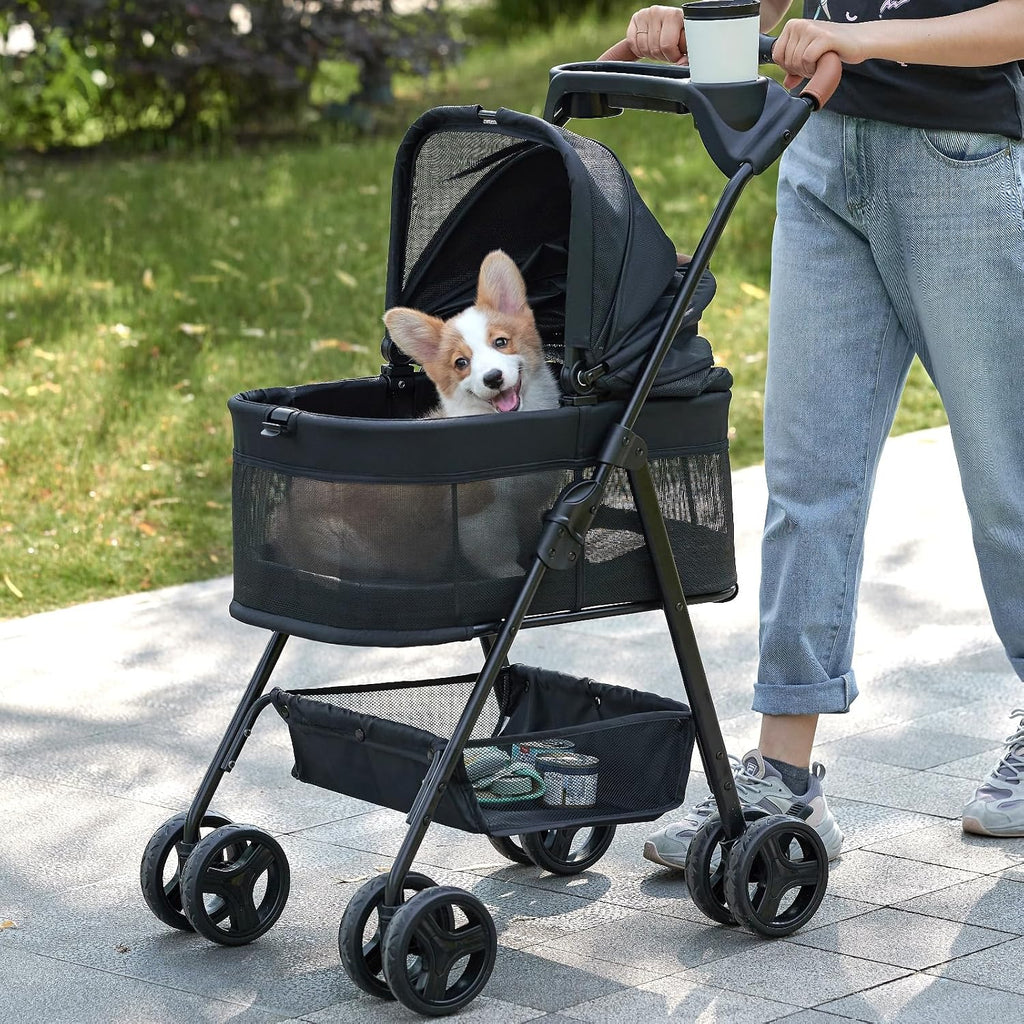 Zoosky Cochecito para mascotas 3 en 1 con transportador extraíble, cochecito plegable para perros y gatos pequeños/medianos, impermeable, todo terreno, con parasoles, asiento de coche