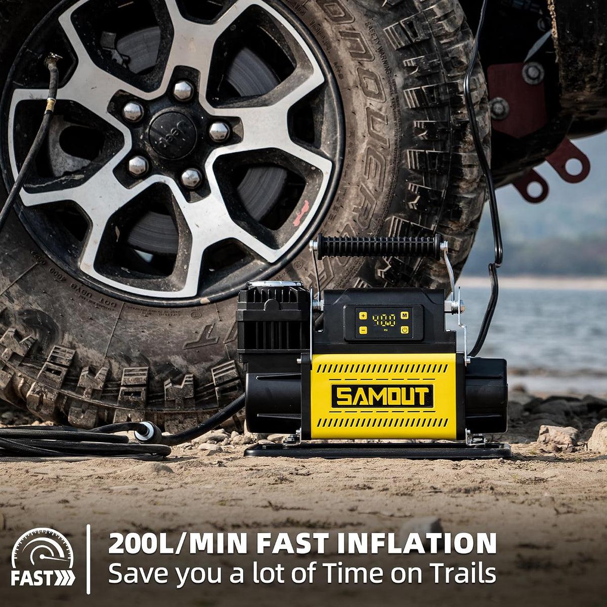SAMOUT Compresor de aire digital de 12 V, inflador portátil todoter...