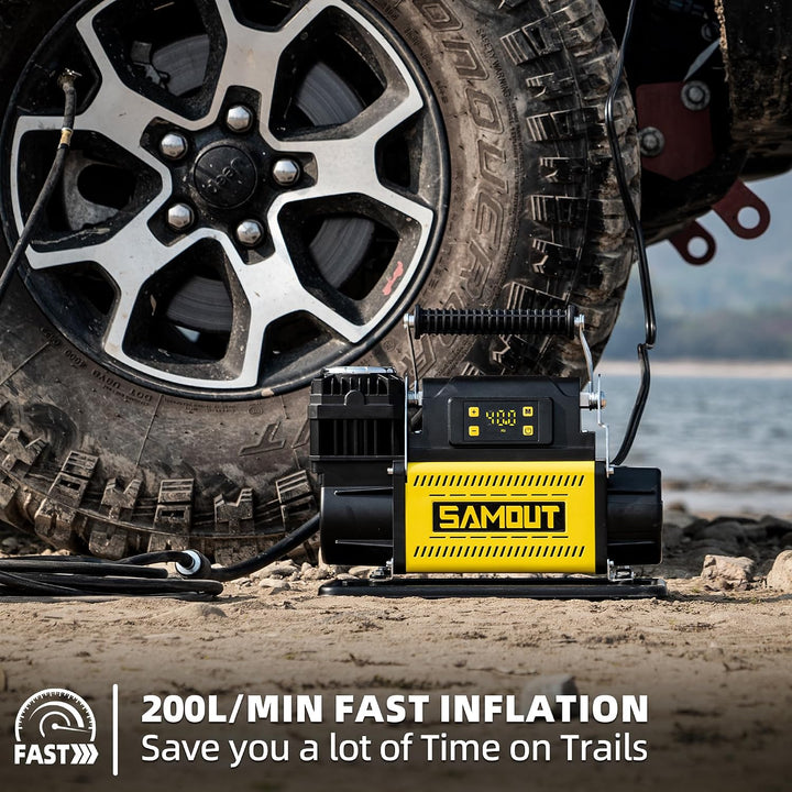 SAMOUT Compresor de aire digital de 12 V, inflador portátil todoter...