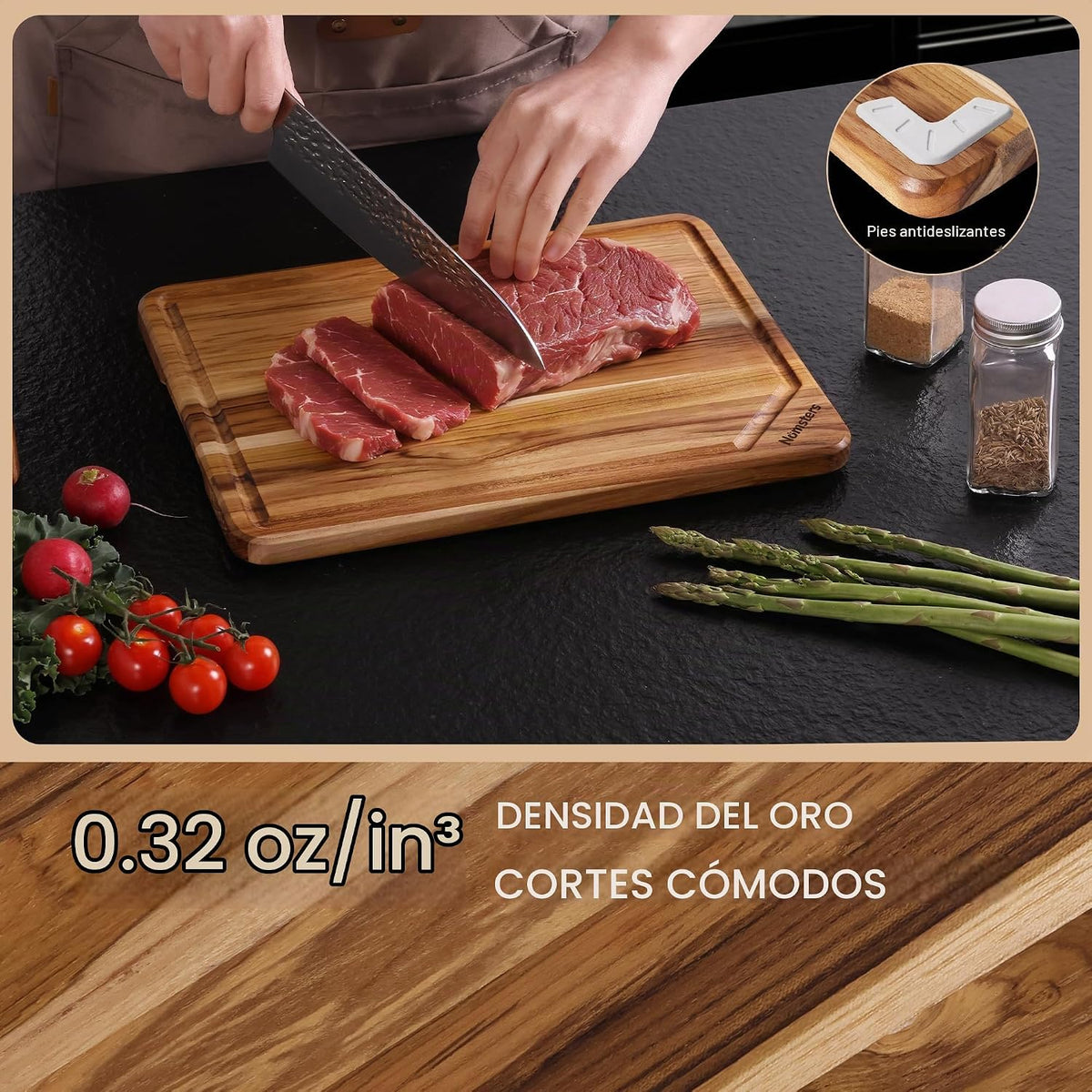 Tabla de cortar de madera de teca para cocina Tablero de charcutería