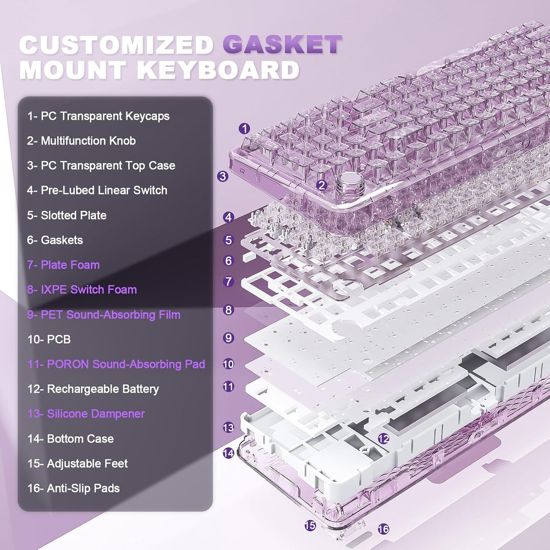 YUNZII X98 QMK\/VIA Teclado Mecánico Inalámbrico para Juegos con Pe...