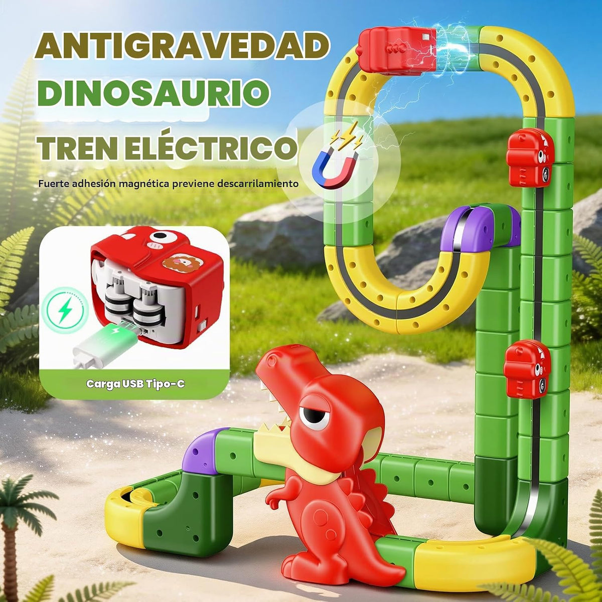 Juego de tren magnético de dinosaurio para niños de 3 a 5: 115 piezas 3D Infinity Racer Cube pistas antigravedad riel eléctrico de tren de pistas de regalos de cumpleaños juguetes para niños