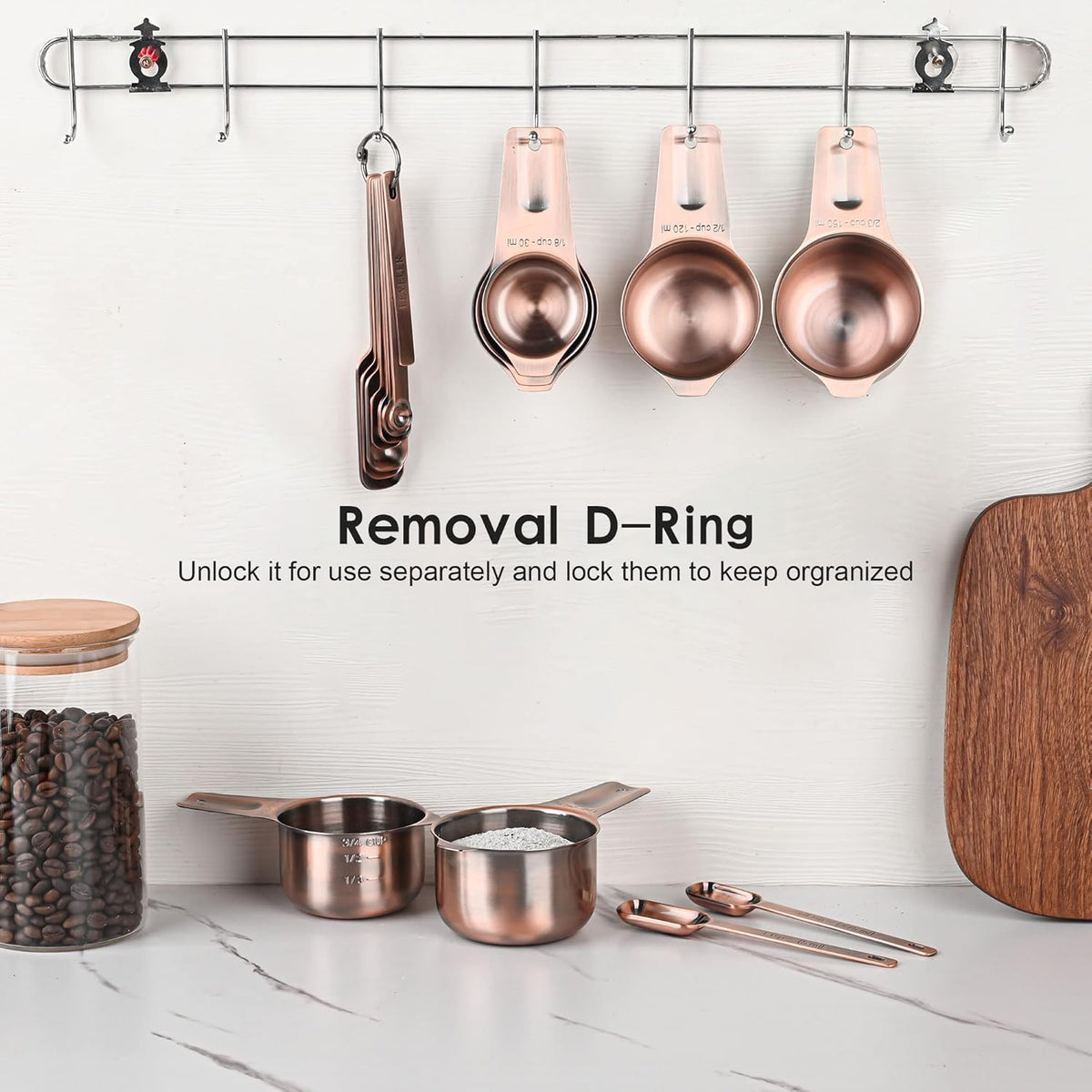 Juego de tazas y cucharas medidoras, juego de tazas y cucharas medidoras de cobre para seco y líquido, taza métrica y de acero inoxidable 7 de EE. UU., nivelador de 9 cucharas y accesorios
