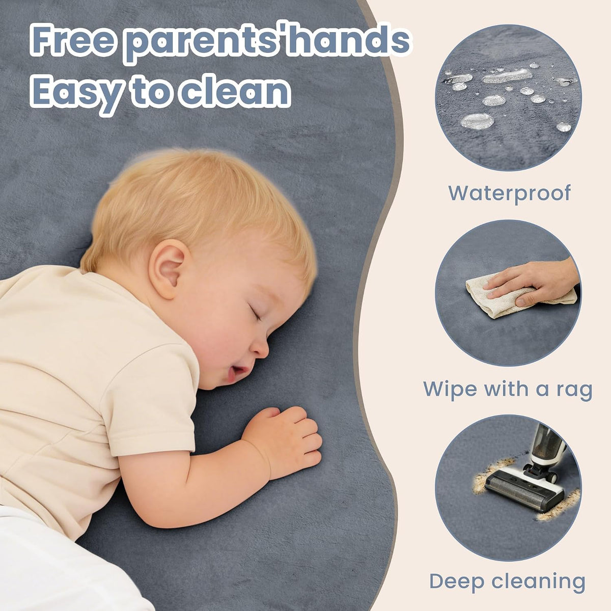 ACOMOPACK Tapete de juego para bebé de 1.3 pulgadas de grosor para piso, 50 x 50 pulgadas, tapete de espuma viscoelástica repelente al agua para el tiempo boca abajo, alfombra de terciopelo suave antideslizante para niños, niños pequeños y bebés gateando