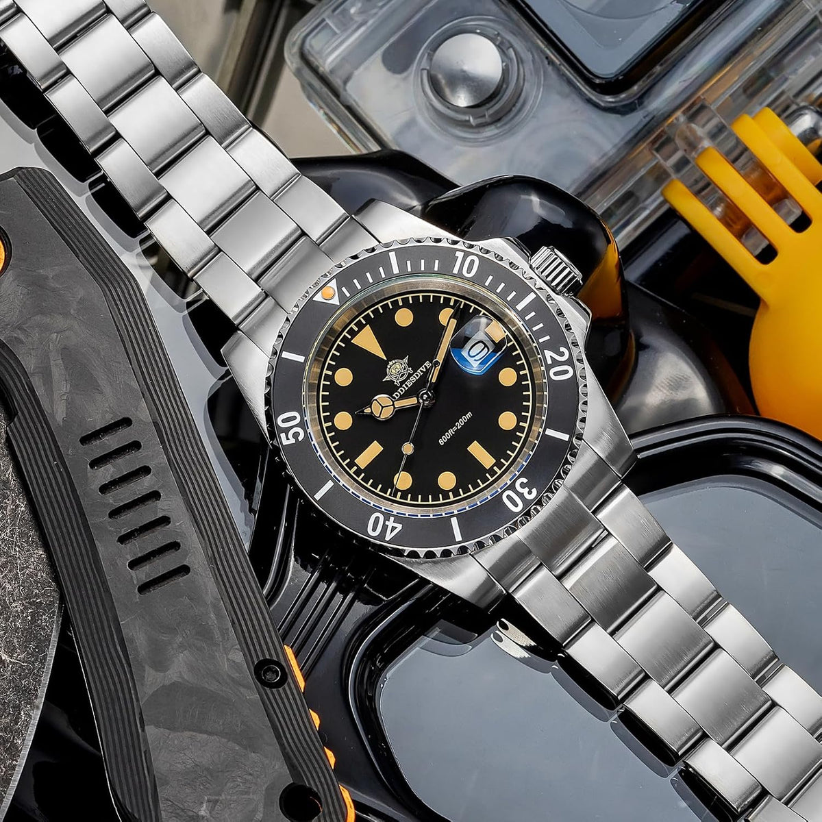 ADDIESDIVE Reloj de Cuarzo para Hombre de 41mm, Correa de Acero Inoxidable, Reloj de Buceo