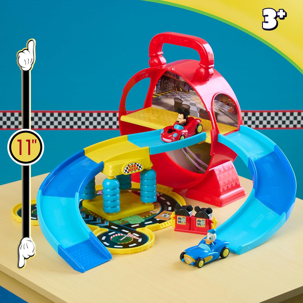 Disney Junior Mickey Mouse Stow 'n Go Garage Figura y juego de vehículo