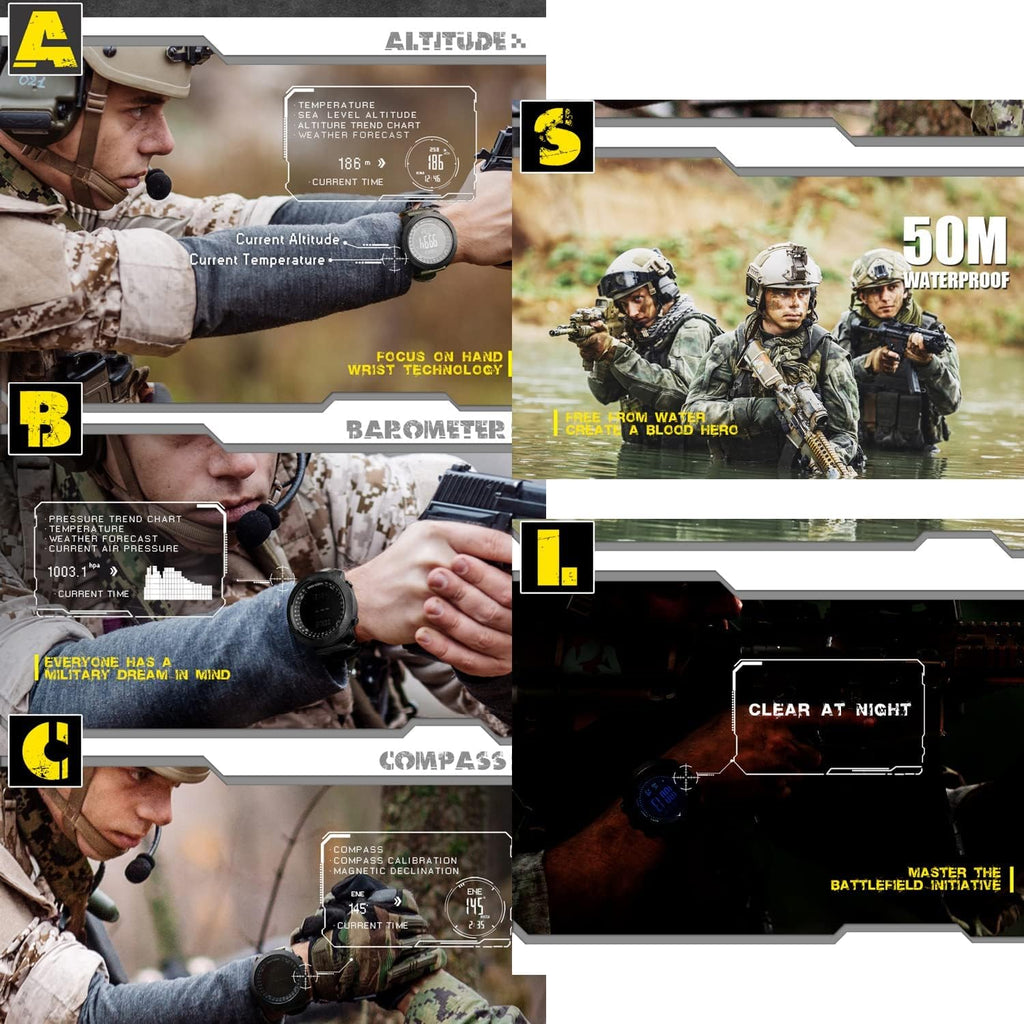 Relojes tácticos deportivos North Edge Apache para hombres, relojes digitales resistentes de supervivencia al aire libre con brújula militar, rastreador de pasos, podómetro, calorías (Verde)..