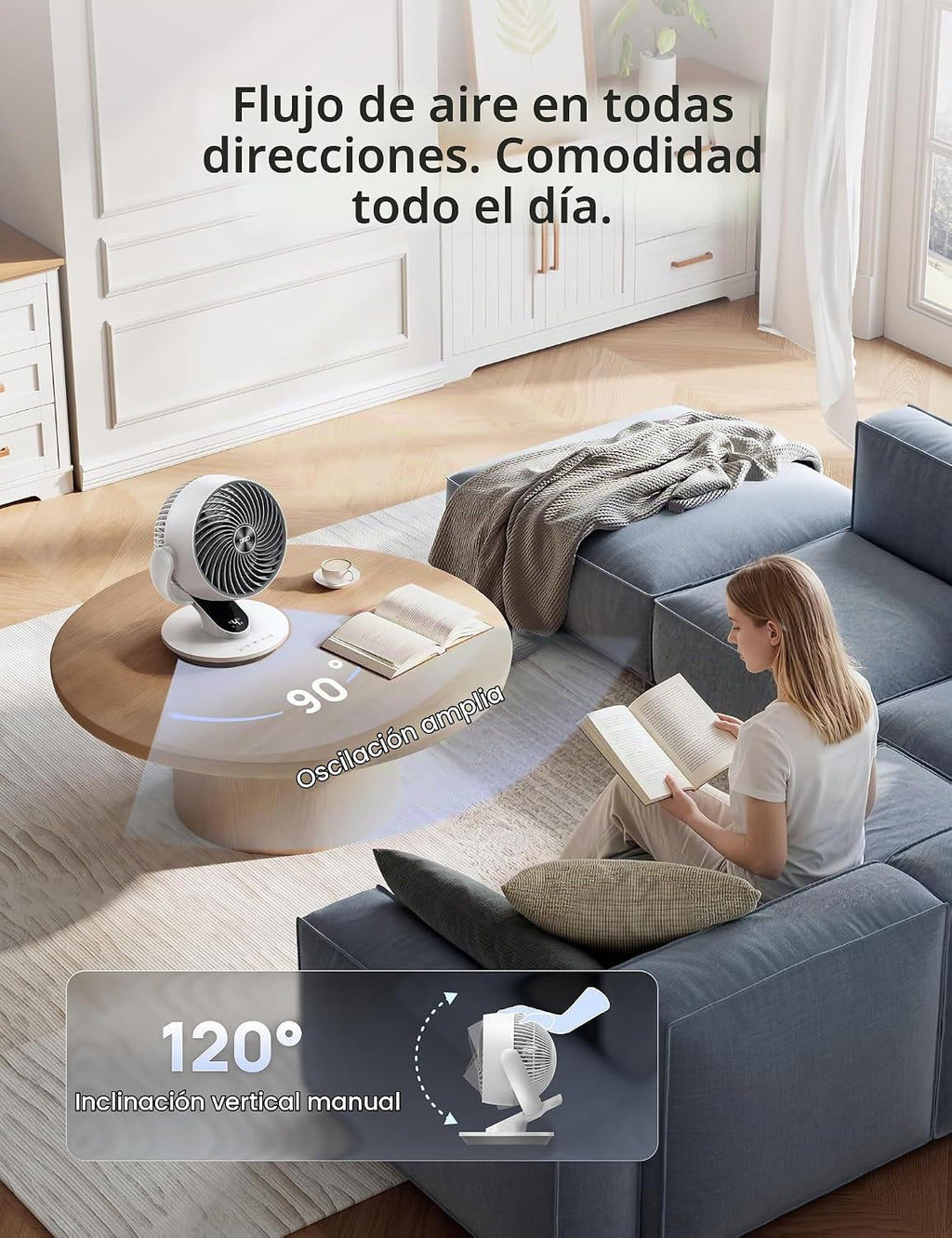DREO Ventilador oscilante para dormitorio, ventiladores de mesa sil...