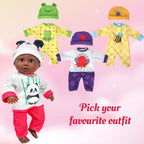 Muñeca de bebé de cuerpo suave con accesorios y 4 juegos de trajes de animales, Afroamericano